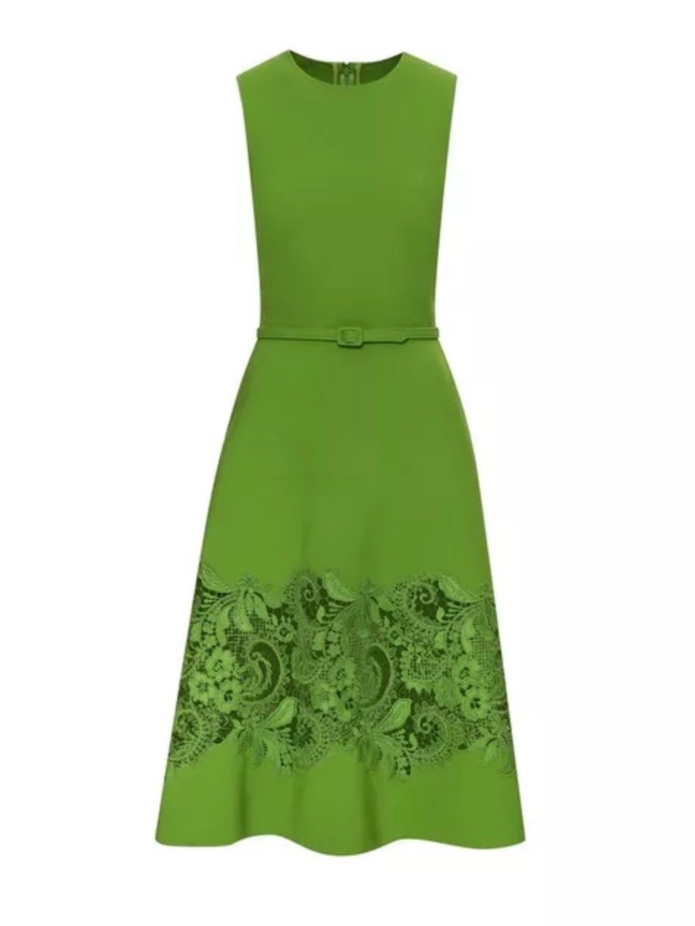 Vintage Oscar de la Renta Green Sleeveless Lace Inset Dress